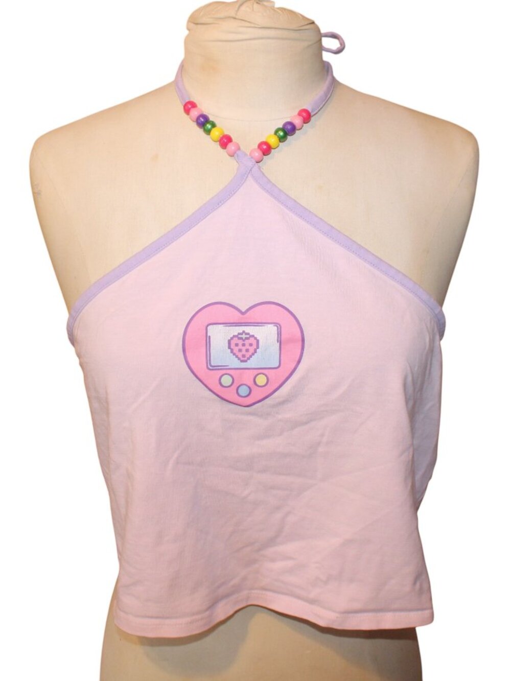 SWEET SOCIETY Y2K 90s Halter Tank XL Jr Tube Top Beaded Gaming Graphic Retro Vtg